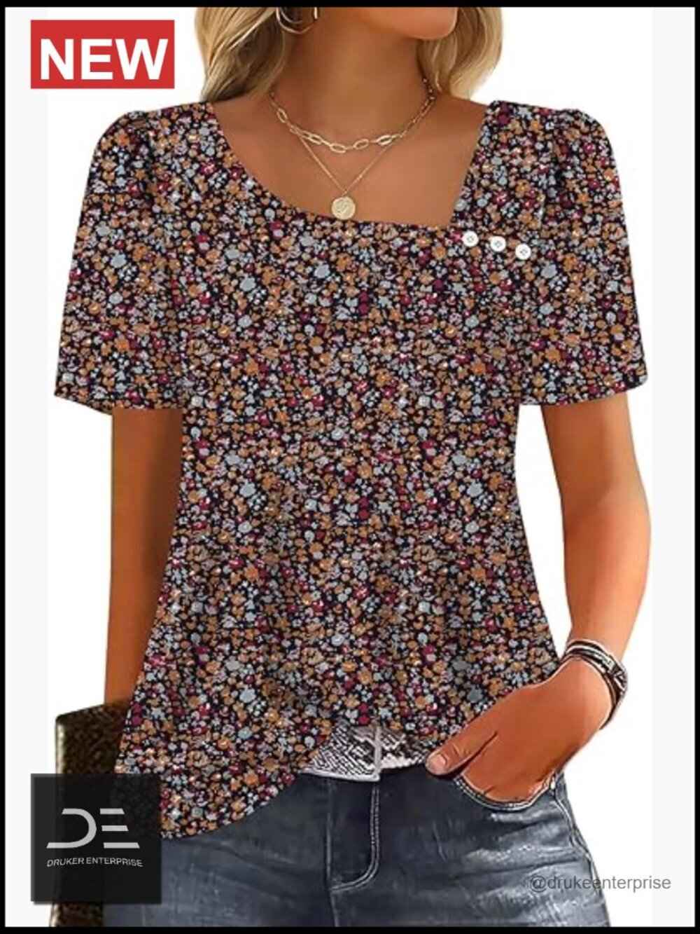 Women's Short Sleeve Square Neck Top with Puff Sleeves